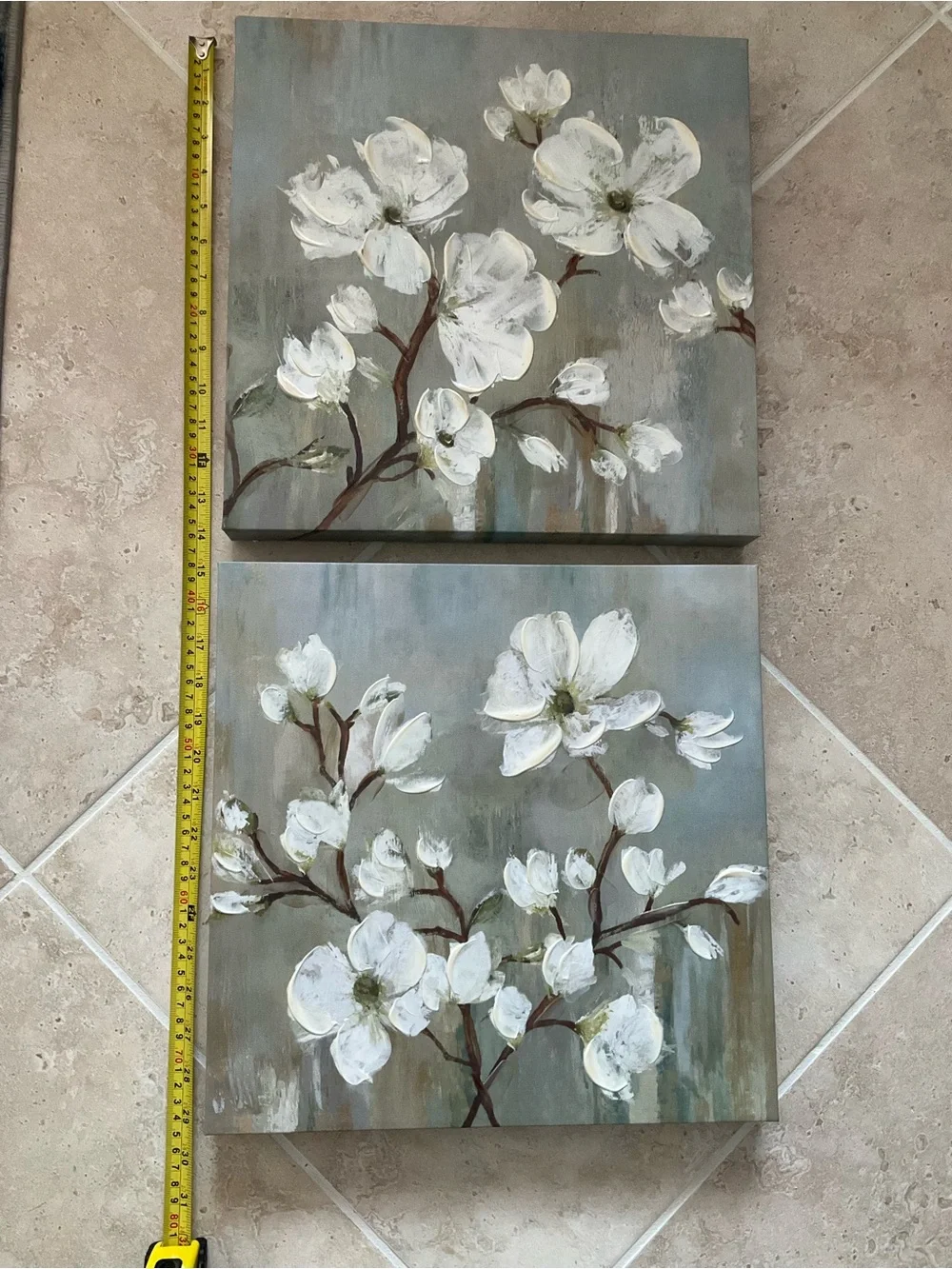Cream Floral Canvas on Soft Blue-Green Background